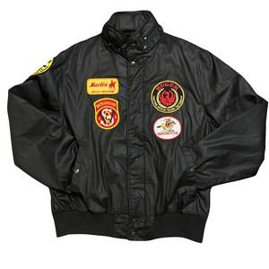 Vintage Barry Dolan Gun Patches Bomber Jacket • L